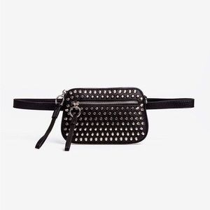 Prüne “Maya Grained Faux Leather Belt Bag” studded fanny pack
